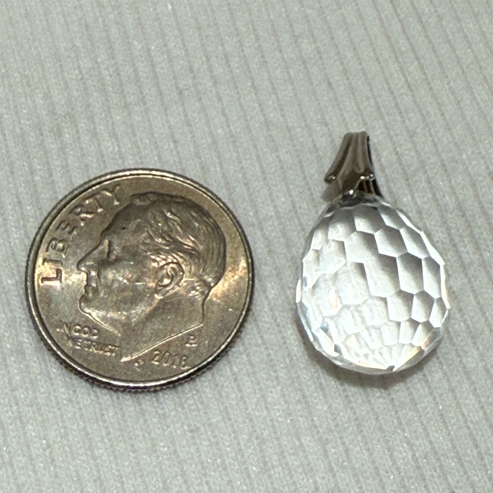 VTG Cut Crystal Faceted Teardrop Sterling Bail Dew Drop Pendant